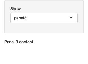 Selecting panel1 (left), then panel2 (middle), then panel3 (right). See live at <https://hadley.shinyapps.io/ms-dynamic-panels>.