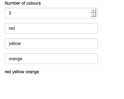 App on load (left), after setting n to 3 (middle), then entering some colours (right). See live at <https://hadley.shinyapps.io/ms-render-palette>.