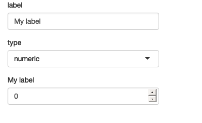 App on load (left), then changing type to numeric (middle), then label to 'my label'. See live at <https://hadley.shinyapps.io/ms-render-simple>.