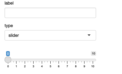 App on load (left), then changing type to numeric (middle), then label to 'my label'. See live at <https://hadley.shinyapps.io/ms-render-simple>.