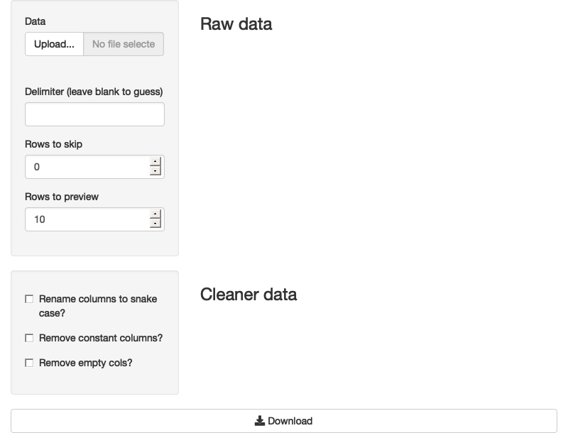 An app that lets the user upload a file, perform some simple cleaning, and then download the results. See live at <https://hadley.shinyapps.io/ms-case-study>.