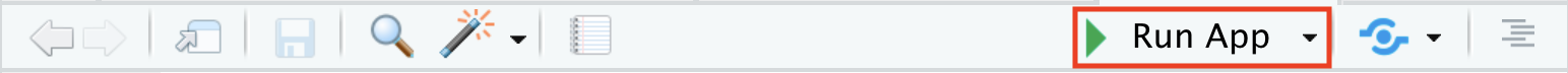The Run App button can be found at the top-right of the source pane.